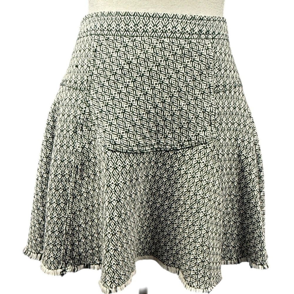 Free People Mini Skirt Womens 10 Black White Geometric Jacquard Raw Frayed Hem‎